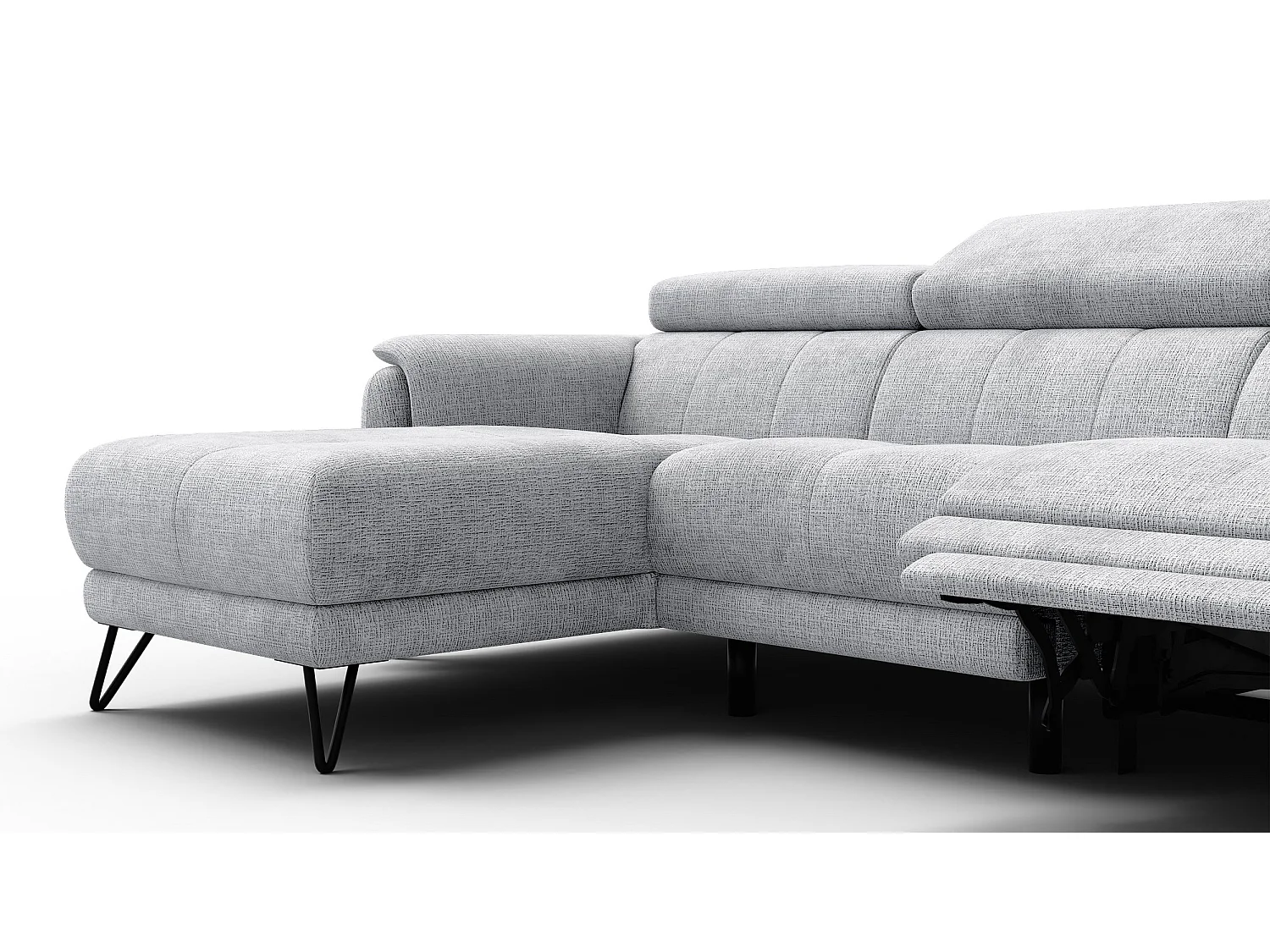 Canapé d'angle 4 places RODEN avec Relax, tissu gris clair