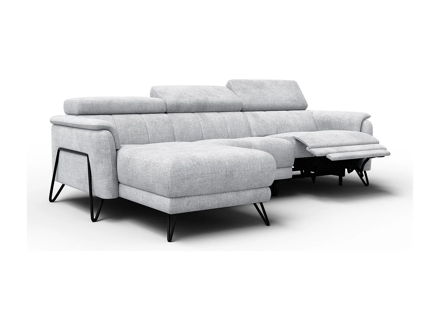 Canapé d'angle 4 places RODEN avec Relax, tissu gris clair