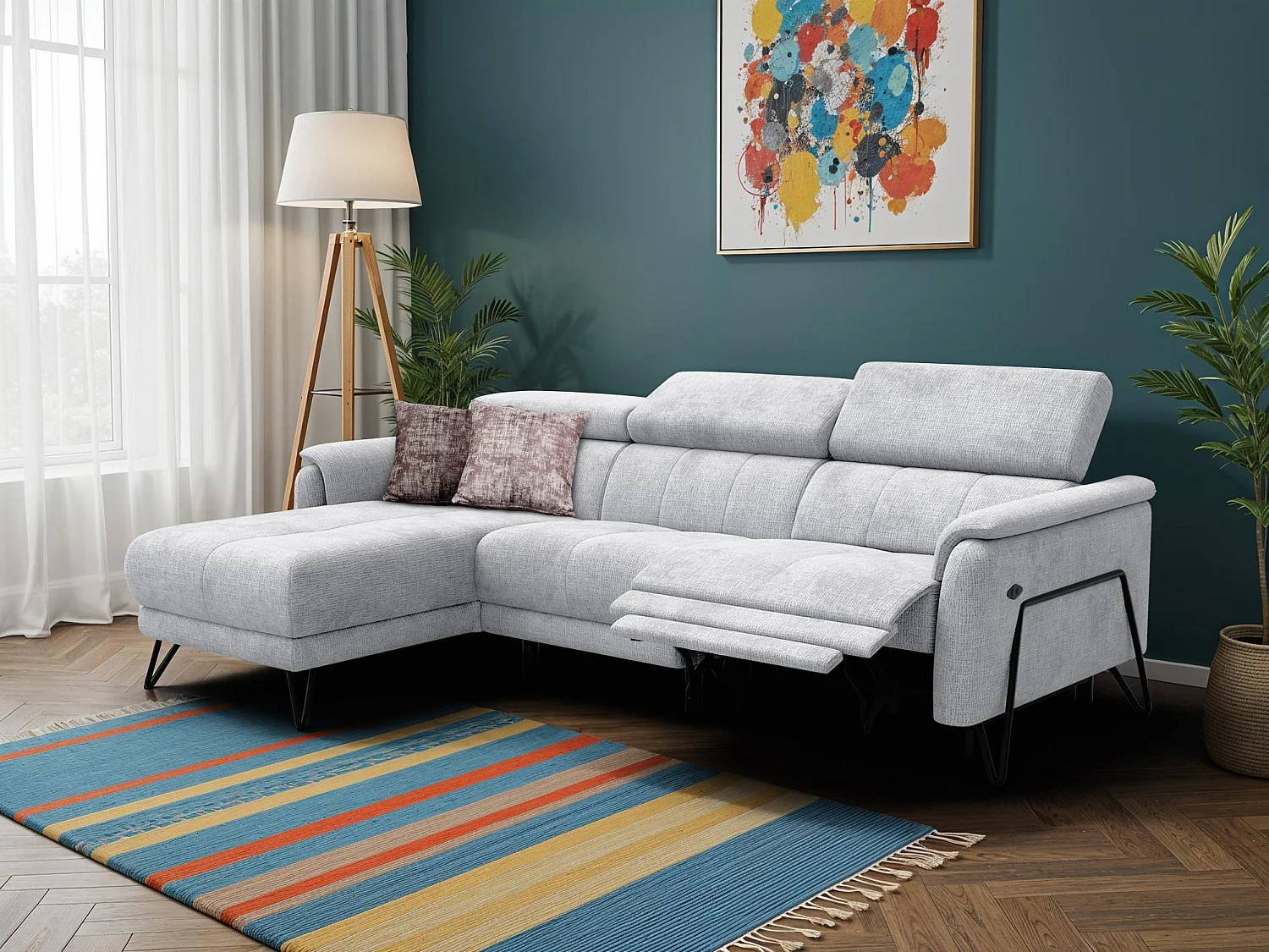 Ecksofa 4-Sitzer mit Relax RODEN, hellgrau