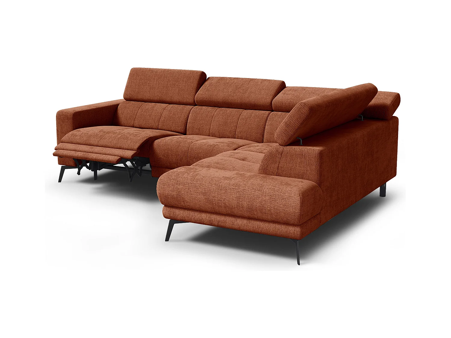 Canapé d'angle 5 places MORELLO avec 1 x Relax Zero Gravity, tissu orange foncé