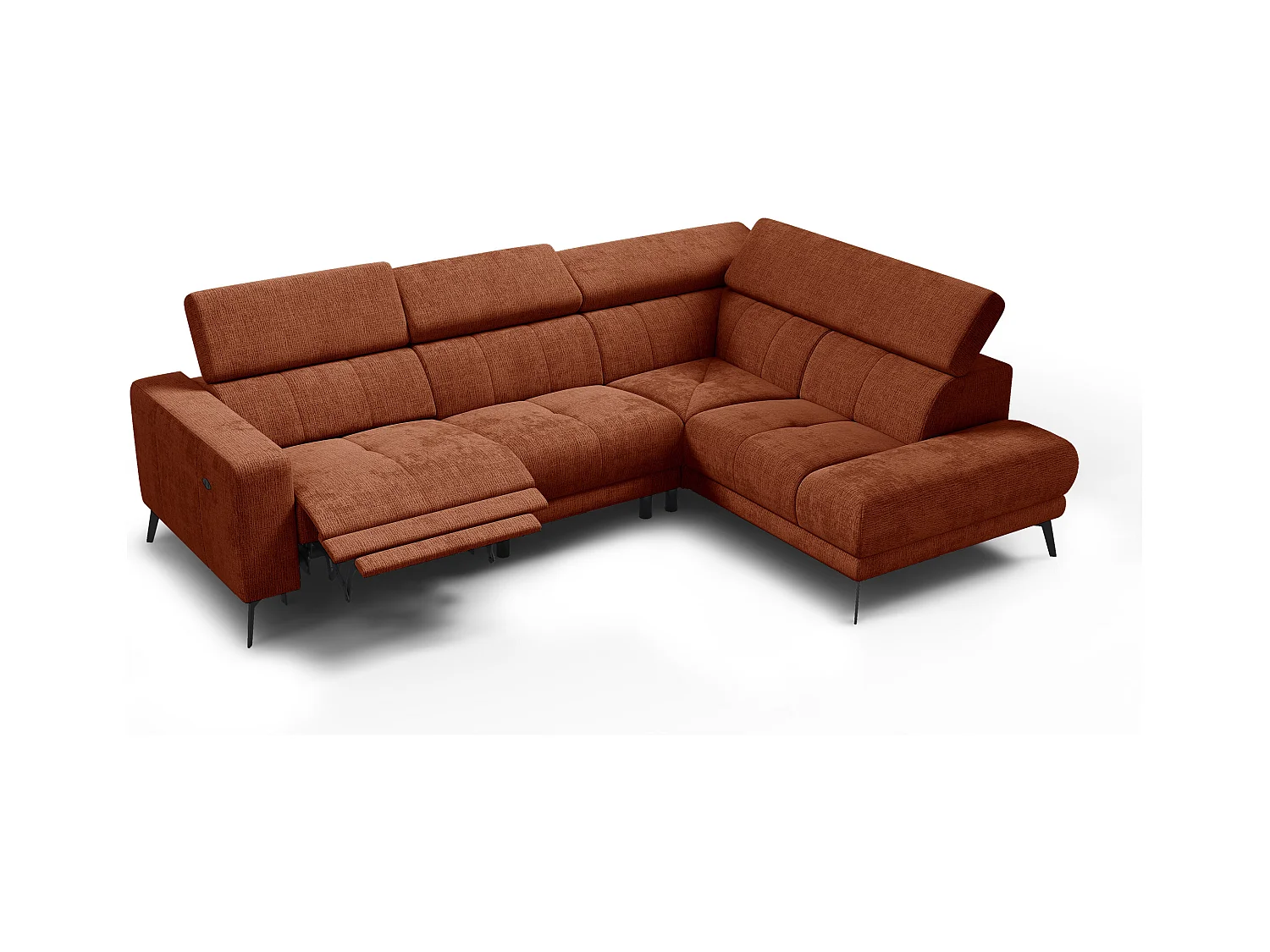 Canapé d'angle 5 places MORELLO avec 1 x Relax Zero Gravity, tissu orange foncé