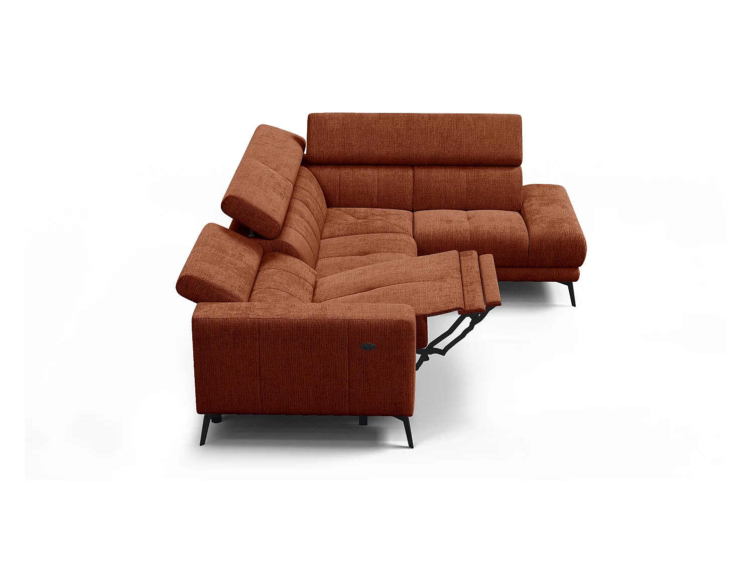 Canapé d'angle 5 places MORELLO avec 1 x Relax Zero Gravity, tissu orange foncé