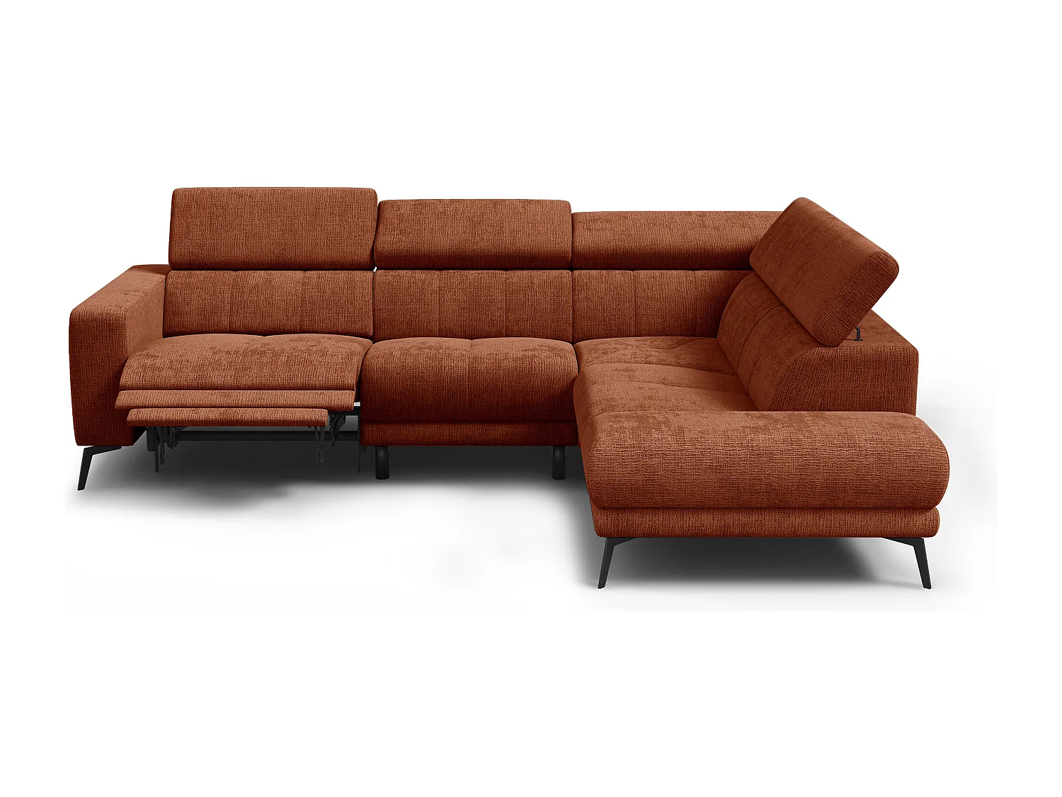 Canapé d'angle 5 places MORELLO avec 1 x Relax Zero Gravity, tissu orange foncé