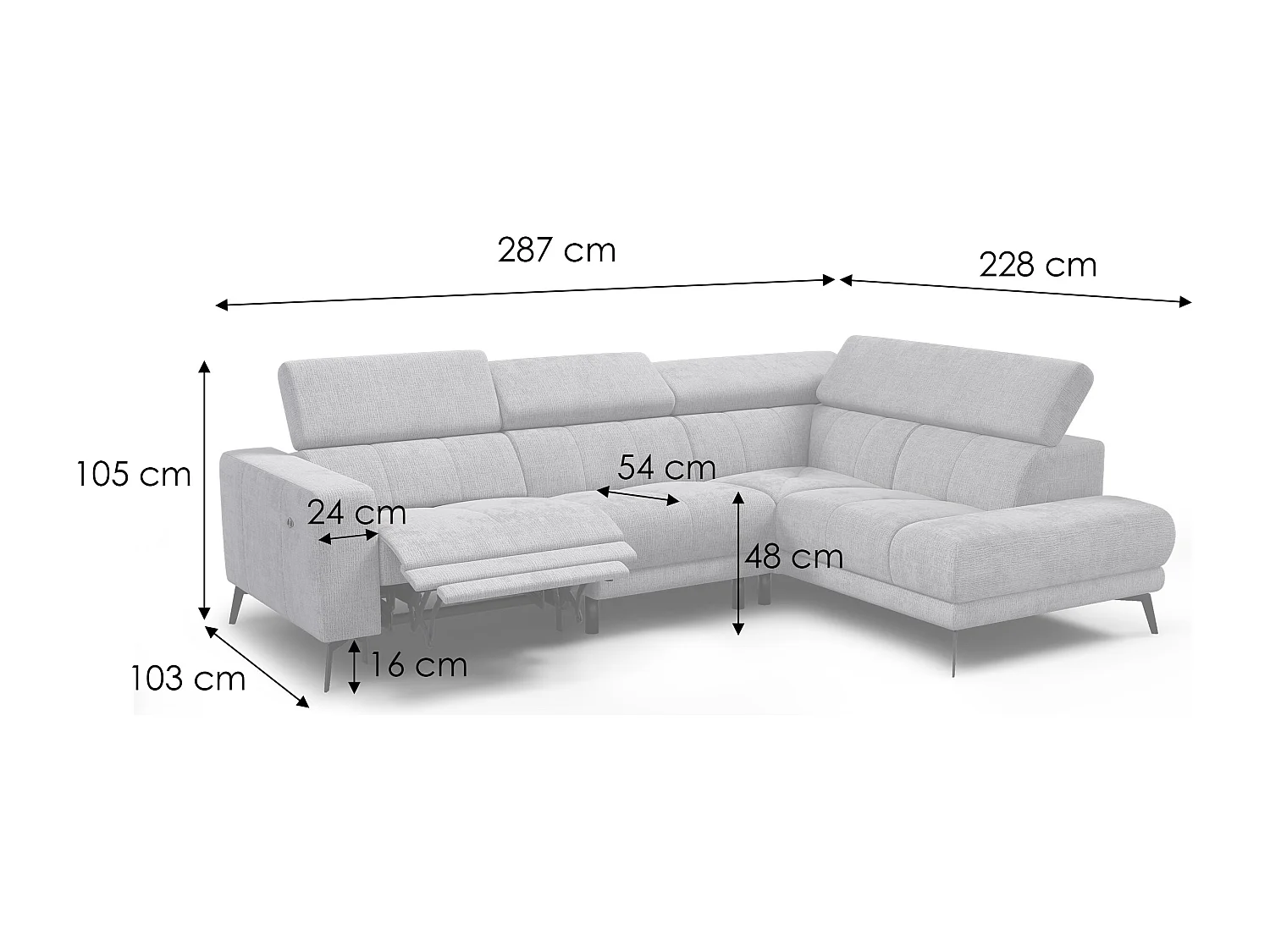 Canapé d'angle 5 places MORELLO avec 1 x Relax Zero Gravity, tissu orange foncé