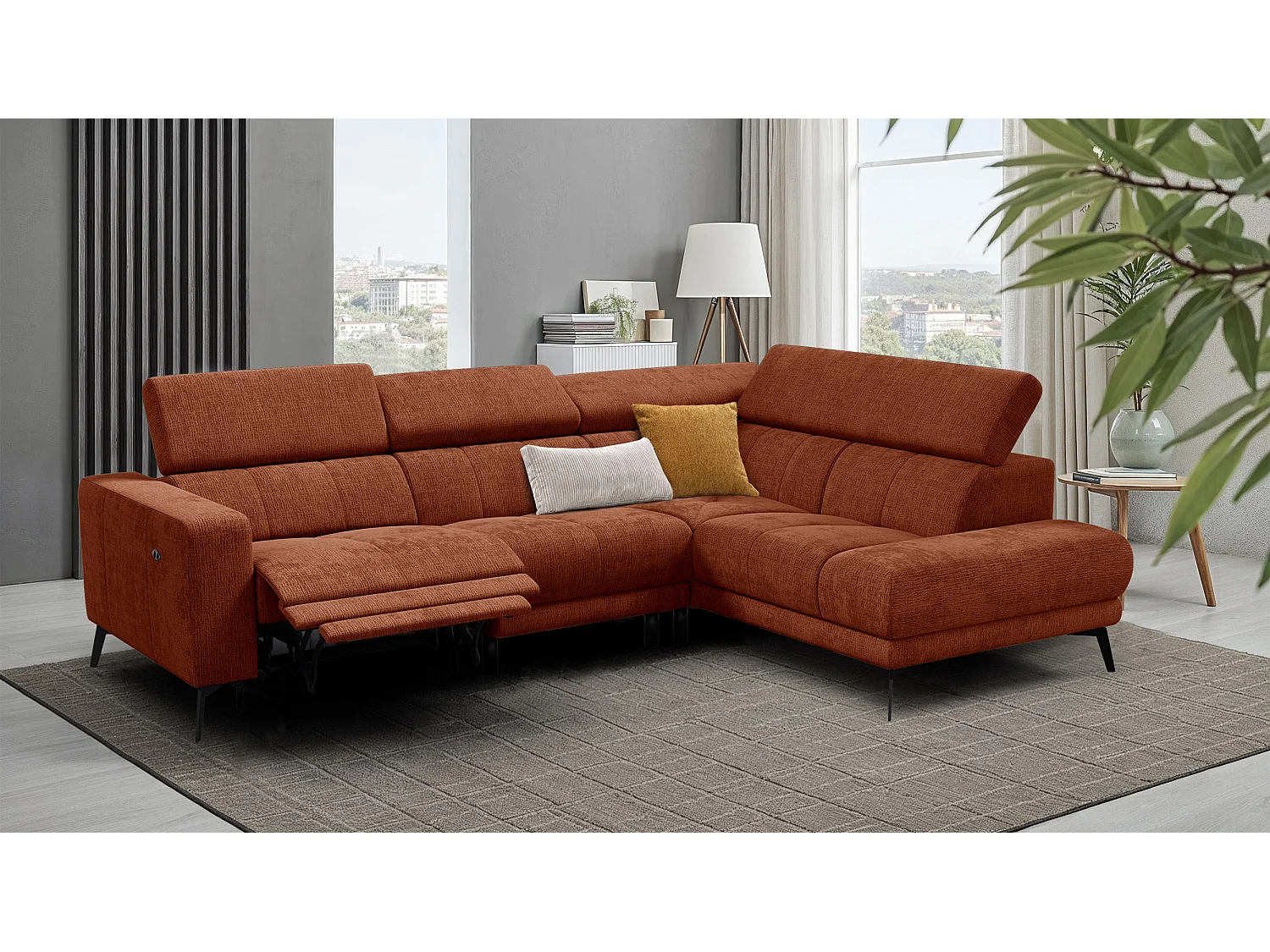 Ecksofa 5-Sitzer MORELLO, rostrot, 1 x Relax Zero Gravity