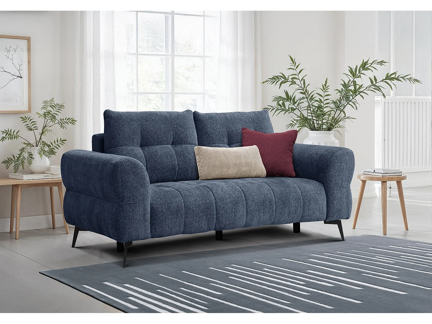 Canapé 2,5 places SALVINI, tissu bleu marine