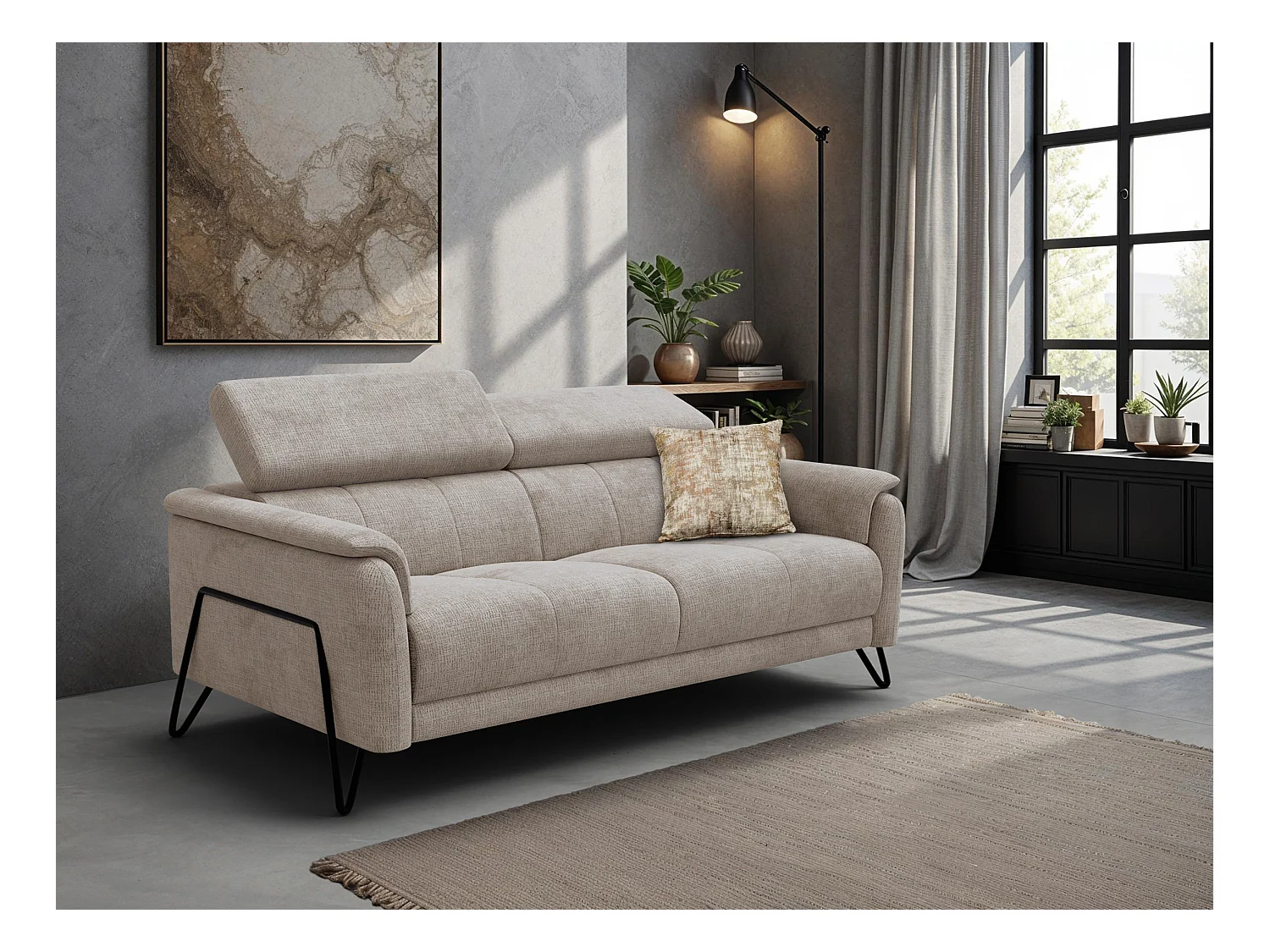 Canapé 3 places RODEN, tissu beige