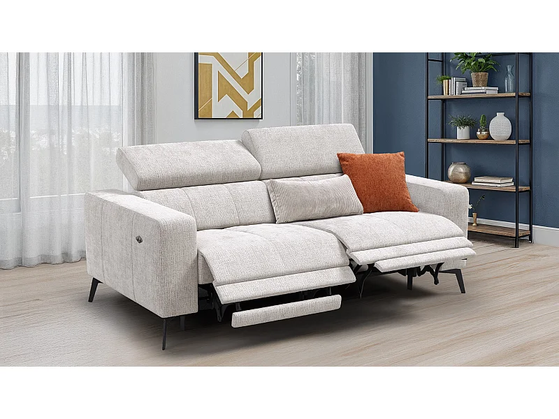 Canapé 3 places MORELLO avec 2 x Relax Zero Gravity, tissu crème