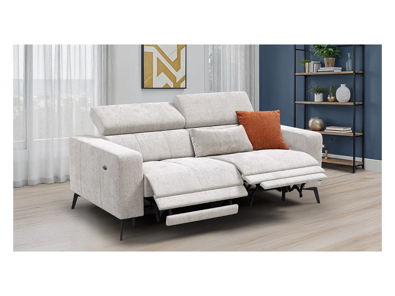 Canapé 3 places MORELLO avec 2 x Relax Zero Gravity, tissu crème