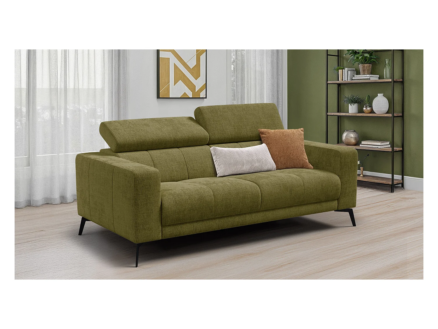 Canapé 3 places MORELLO, tissu olive
