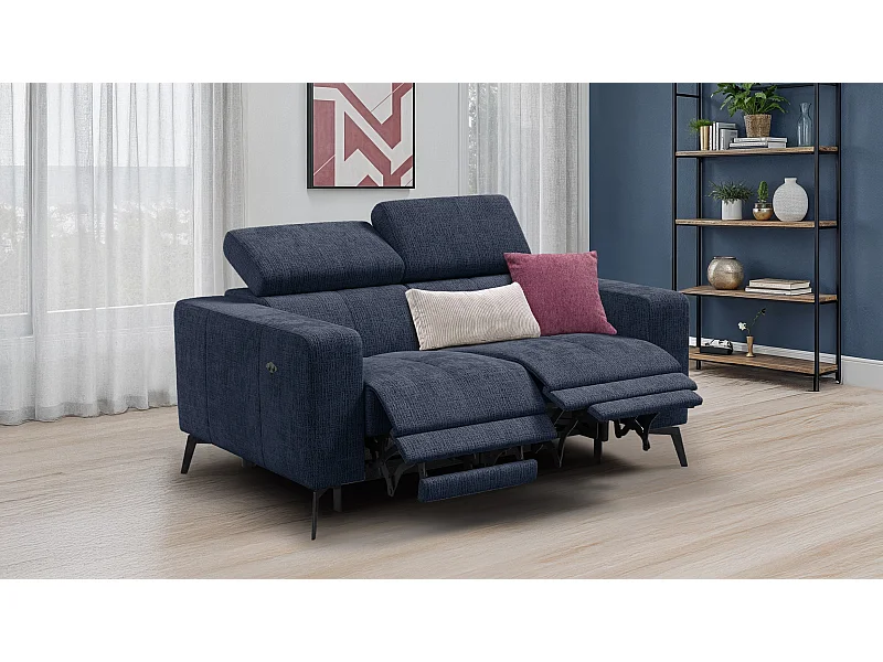 Canapé 2 places MORELLO avec 2 x Relax Zero Gravity, tissu bleu marine