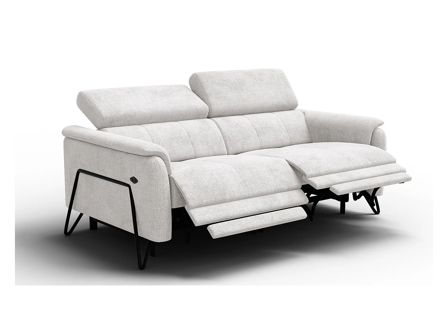 Canapé RODEN 3 places avec 2 Relax, tissu crème