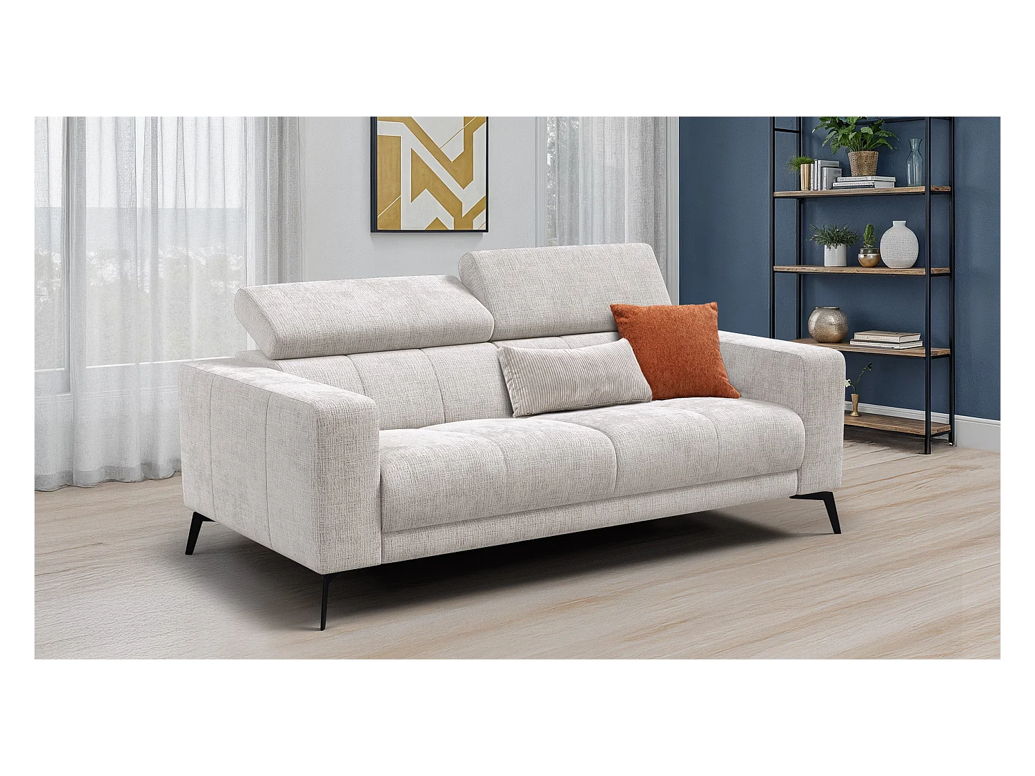 Canapé 3 places MORELLO, tissu crème