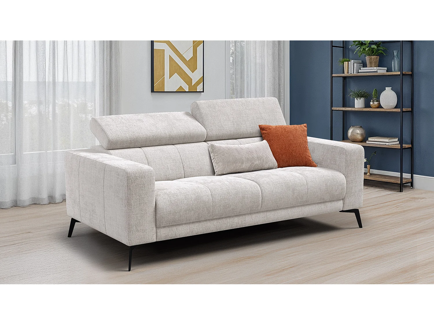 Canapé 3 places MORELLO, tissu crème