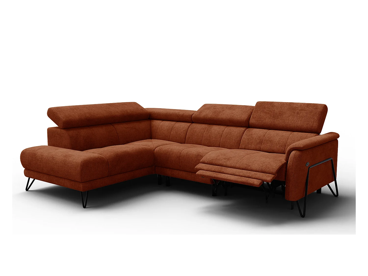 Canapé d'angle 5 places RODEN avec Relax, tissu orange foncé