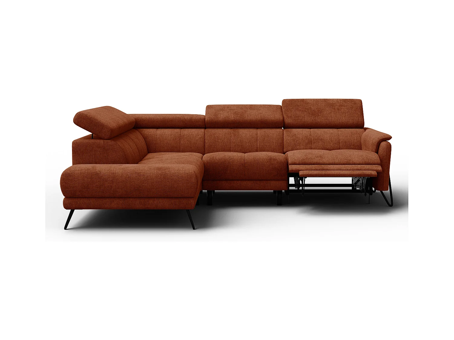 Canapé d'angle 5 places RODEN avec Relax, tissu orange foncé