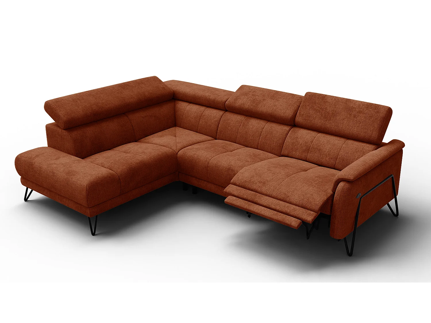 Canapé d'angle 5 places RODEN avec Relax, tissu orange foncé