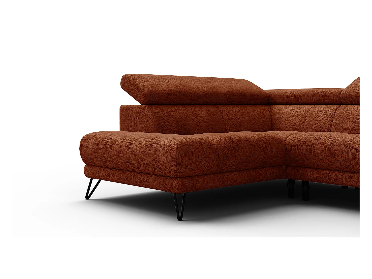 Canapé d'angle 5 places RODEN avec Relax, tissu orange foncé