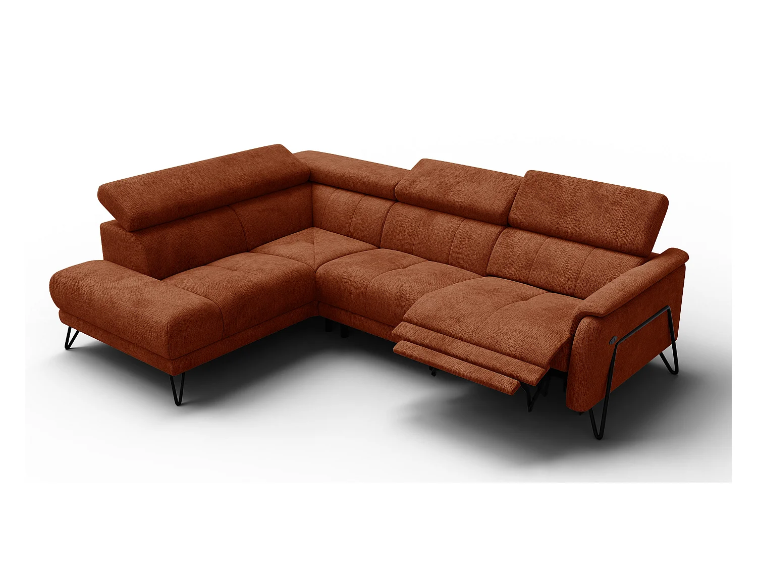 Canapé d'angle 5 places RODEN avec Relax, tissu orange foncé