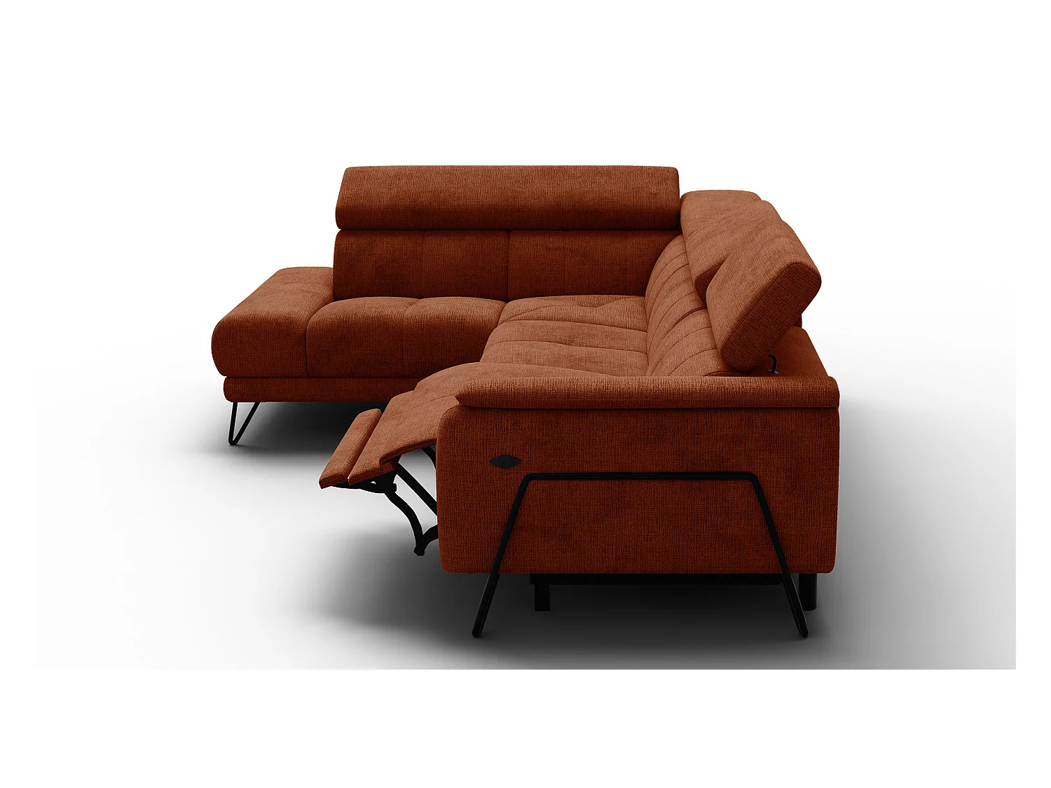 Canapé d'angle 5 places RODEN avec Relax, tissu orange foncé