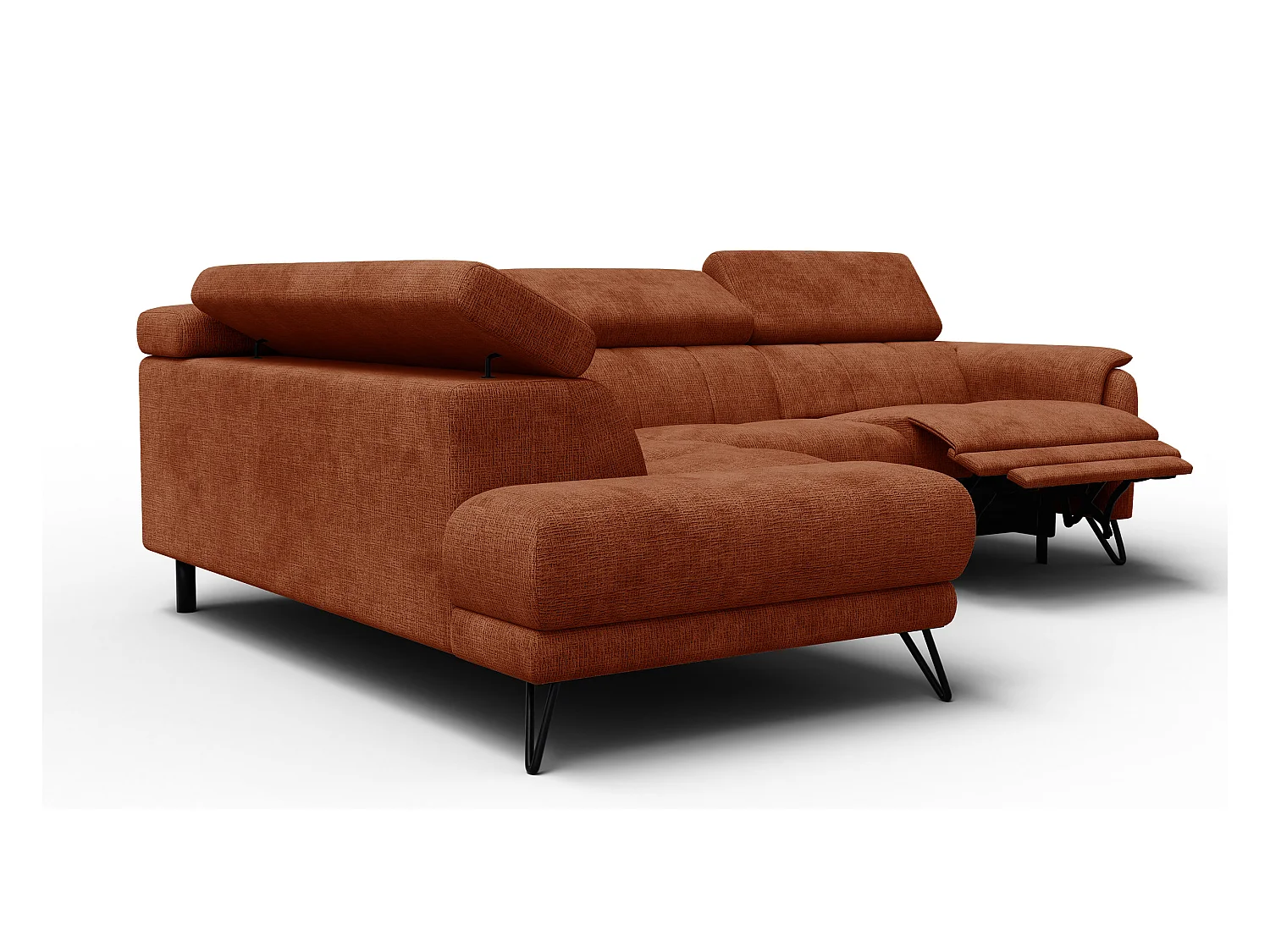 Canapé d'angle 5 places RODEN avec Relax, tissu orange foncé