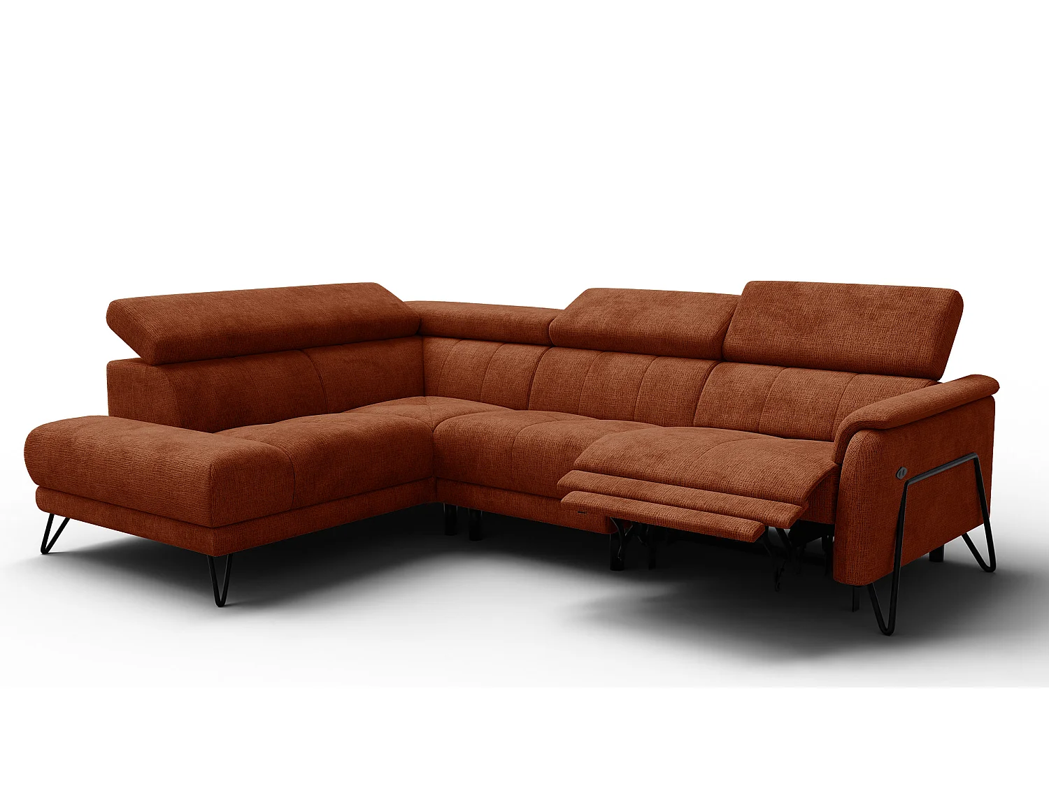 Canapé d'angle 5 places RODEN avec Relax, tissu orange foncé