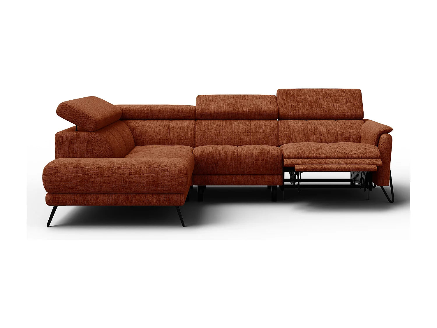 Canapé d'angle 5 places RODEN avec Relax, tissu orange foncé