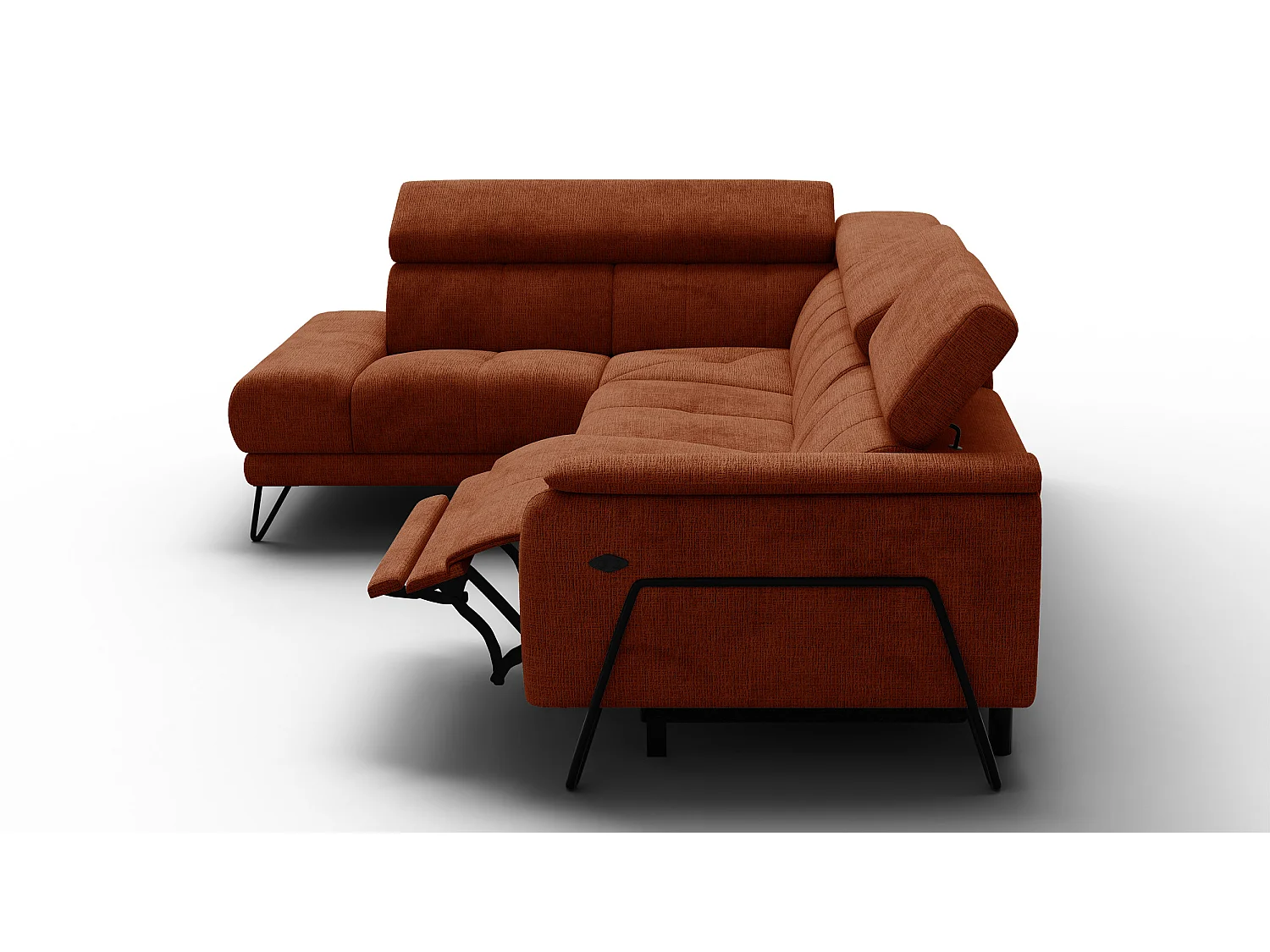 Canapé d'angle 5 places RODEN avec Relax, tissu orange foncé