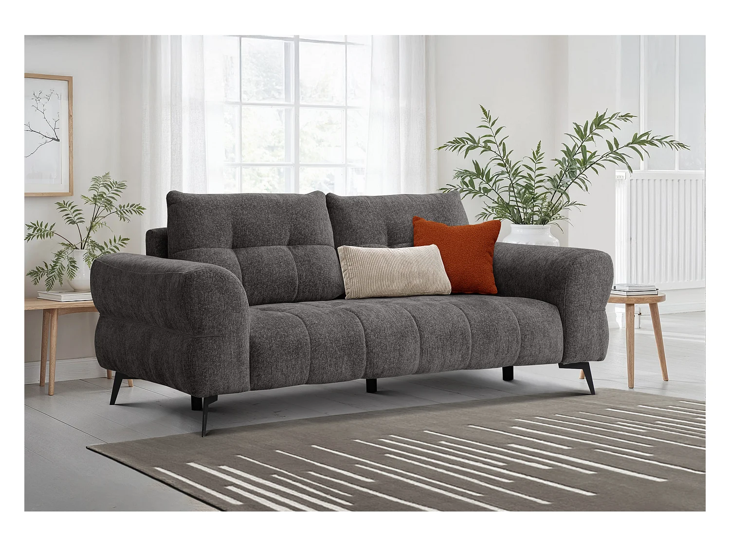 Canapé 3 places SALVINI, tissu gris foncé