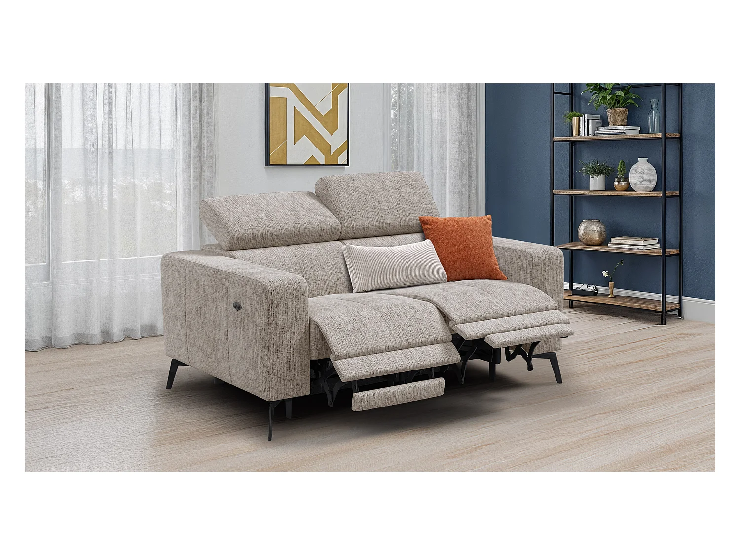 Canapé 2 places MORELLO avec 2 x Relax Zero Gravity, tissu beige