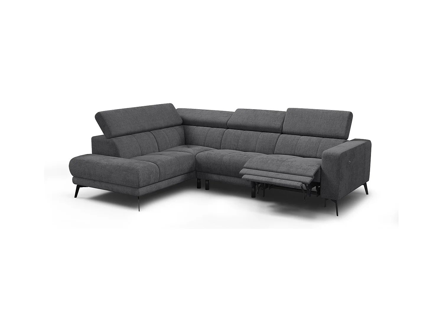 Canapé d'angle 5 places MORELLO avec 1 x Relax Zero Gravity, tissu gris foncé