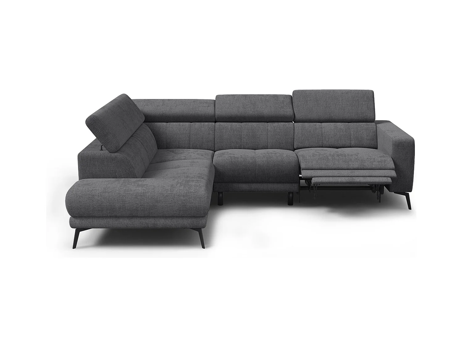 Canapé d'angle 5 places MORELLO avec 1 x Relax Zero Gravity, tissu gris foncé