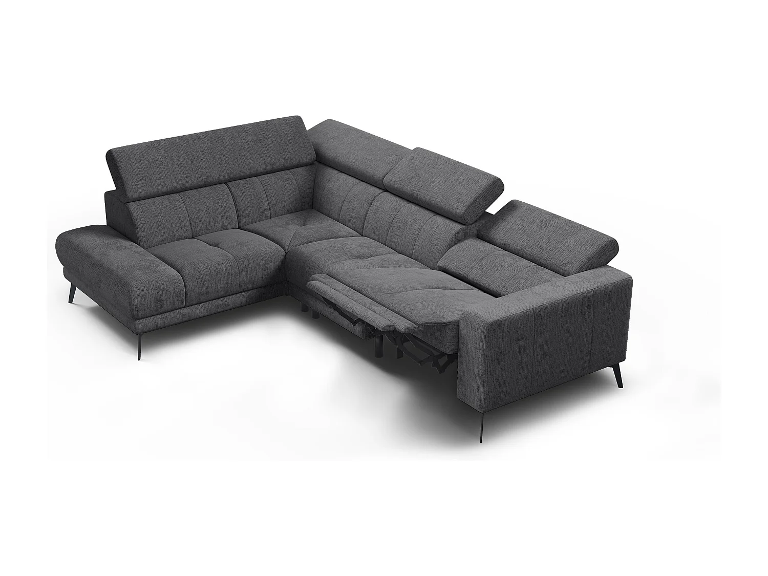 Canapé d'angle 5 places MORELLO avec 1 x Relax Zero Gravity, tissu gris foncé