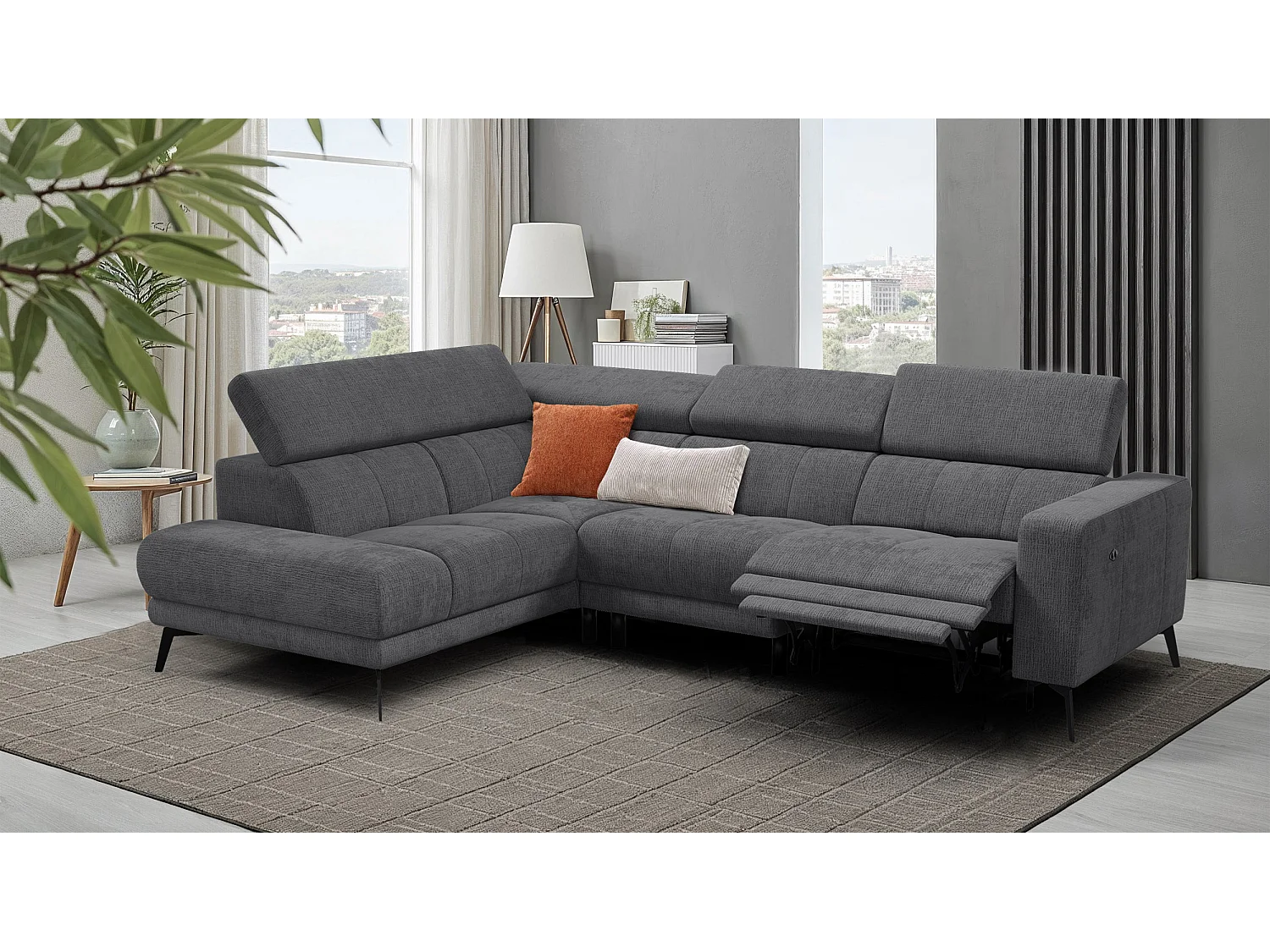 Ecksofa 5-Sitzer MORELLO, dunkelgrau, 1 x Relax Zero Gravity