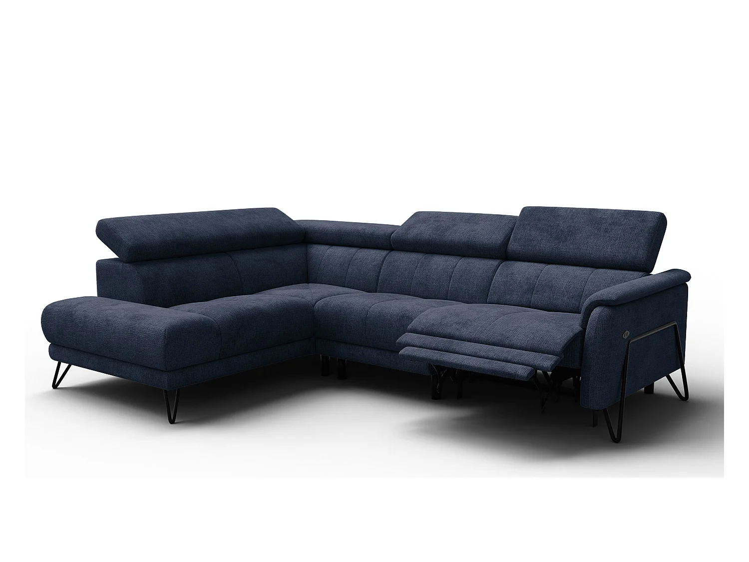 Canapé d'angle 5 places RODEN avec Relax, tissu bleu marine