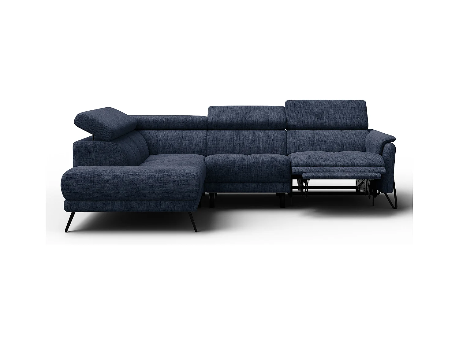 Canapé d'angle 5 places RODEN avec Relax, tissu bleu marine