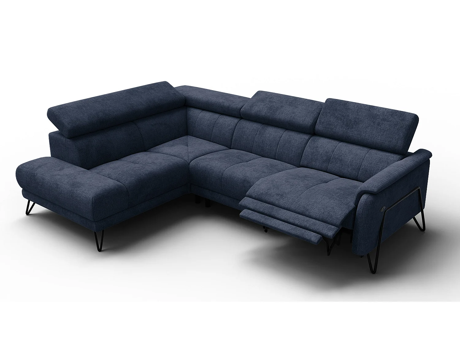 Canapé d'angle 5 places RODEN avec Relax, tissu bleu marine