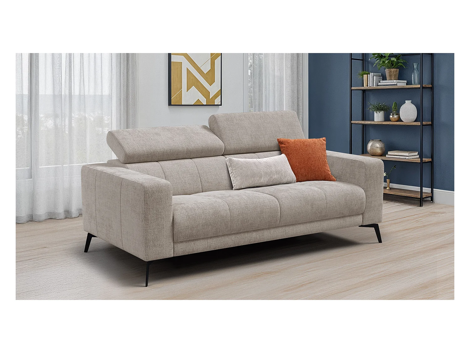 Canapé 3 places MORELLO, tissu beige