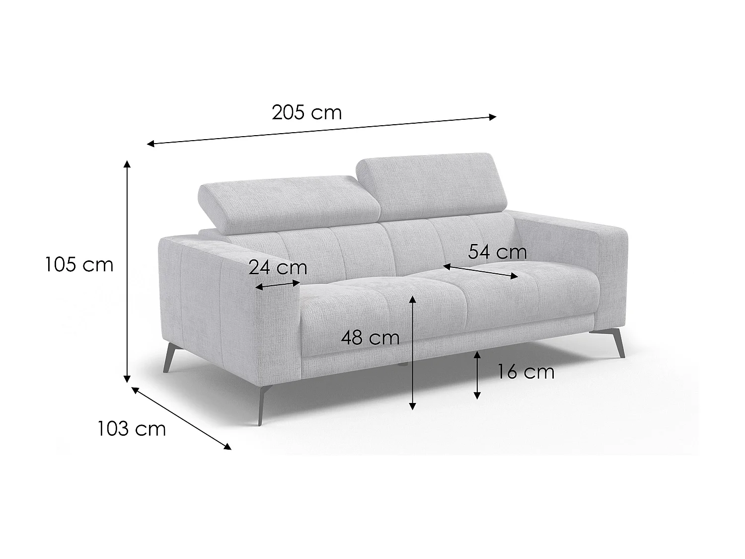 Canapé 3 places MORELLO, tissu beige