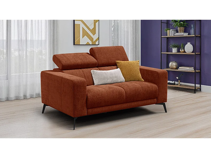 Canapé 2 places MORELLO, tissu orange foncé