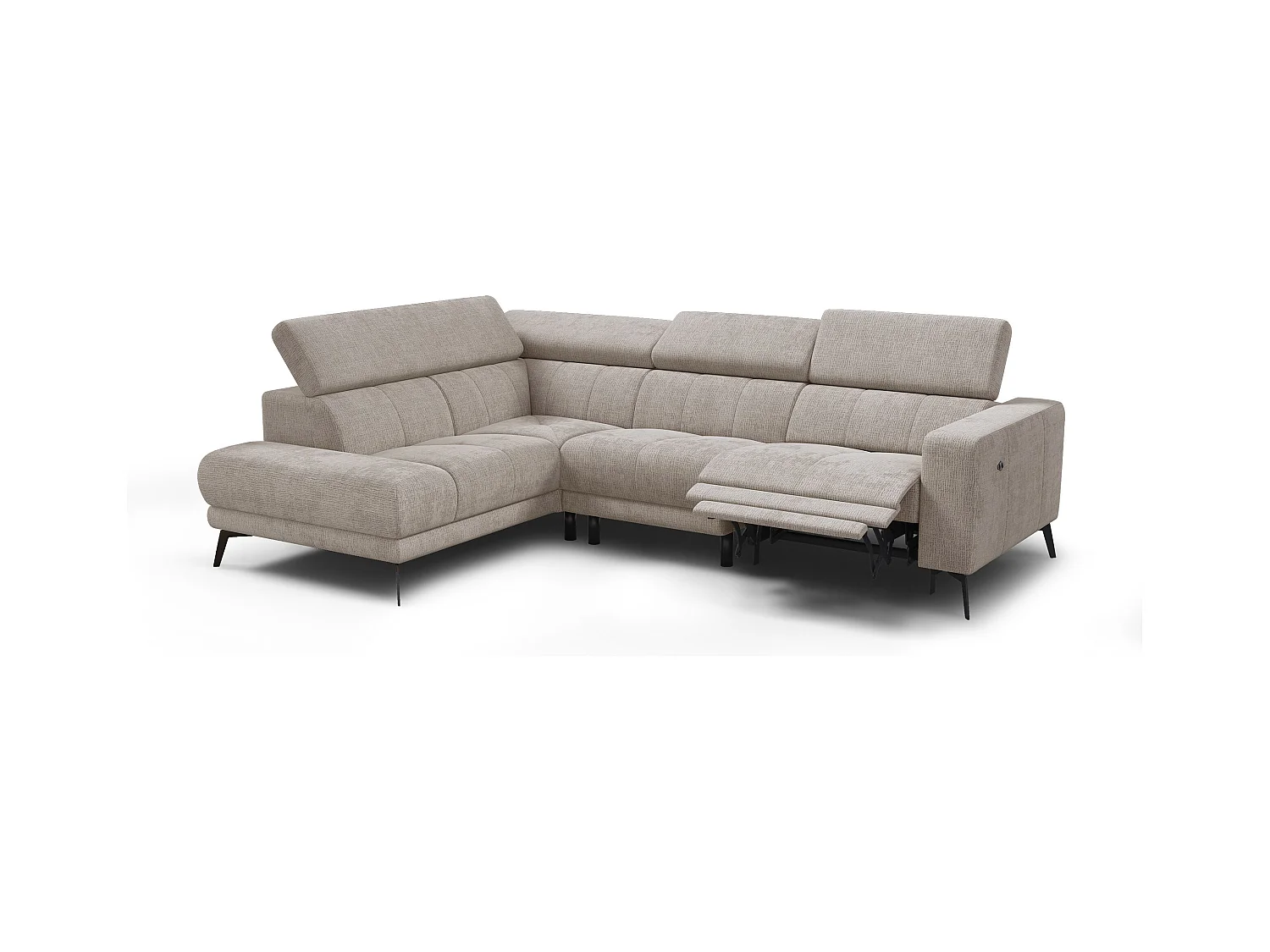 Canapé d'angle 5 places MORELLO avec 1 x Relax Zero Gravity, tissu beige