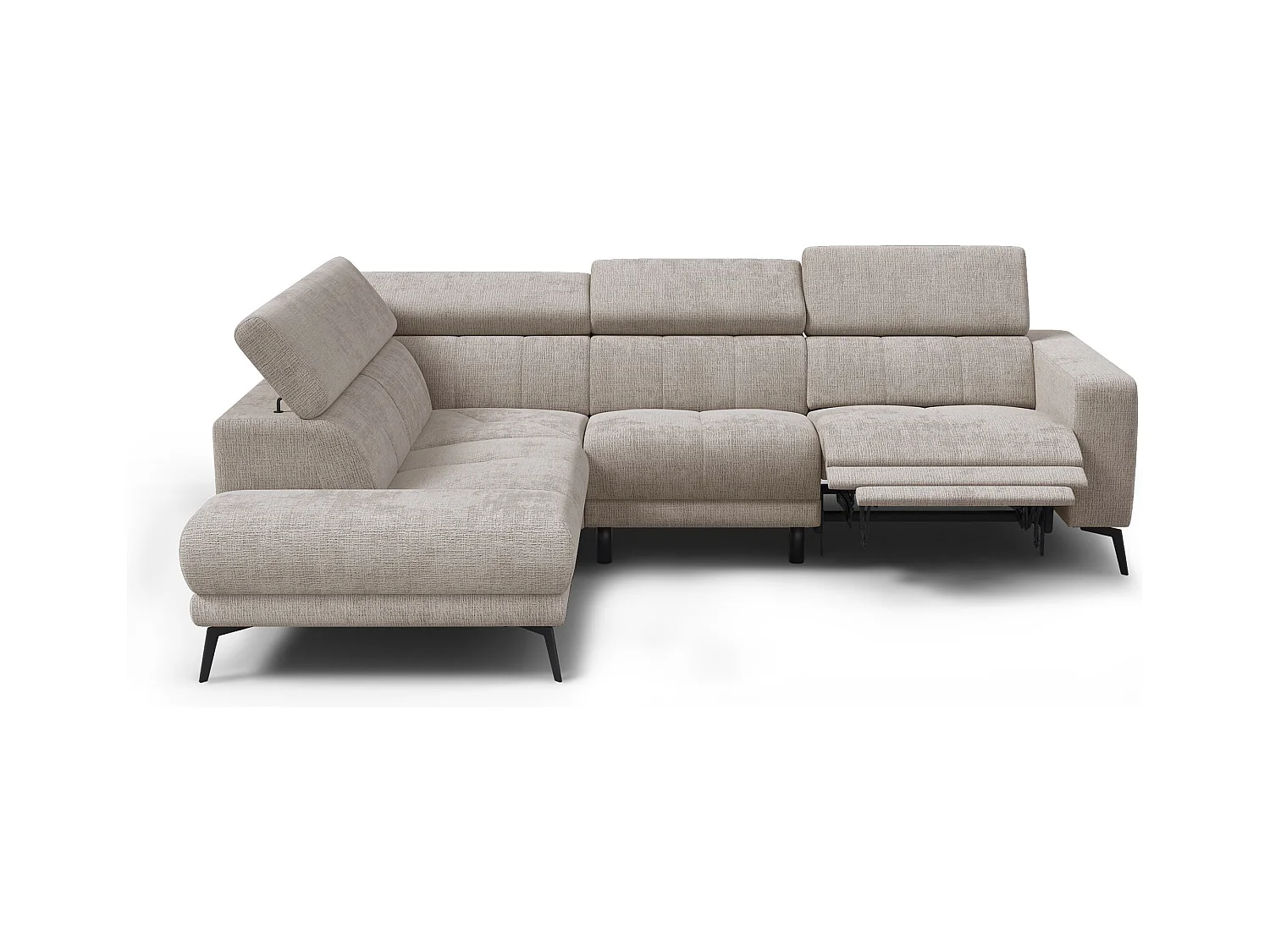 Canapé d'angle 5 places MORELLO avec 1 x Relax Zero Gravity, tissu beige