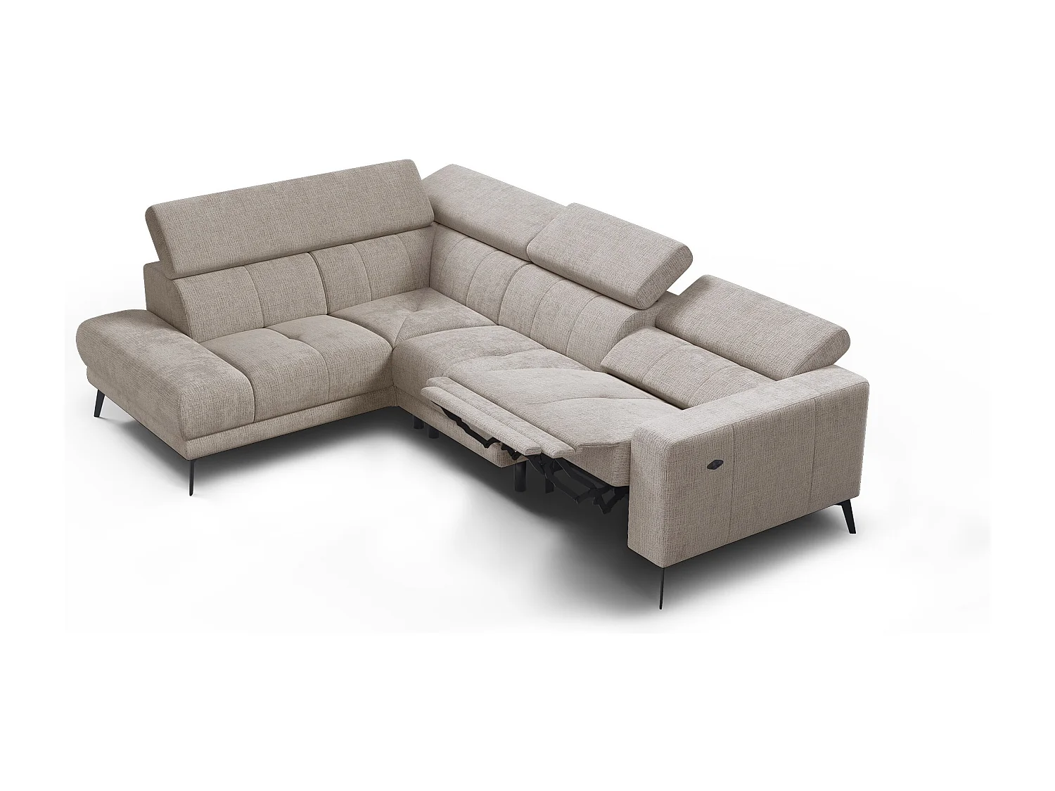 Canapé d'angle 5 places MORELLO avec 1 x Relax Zero Gravity, tissu beige