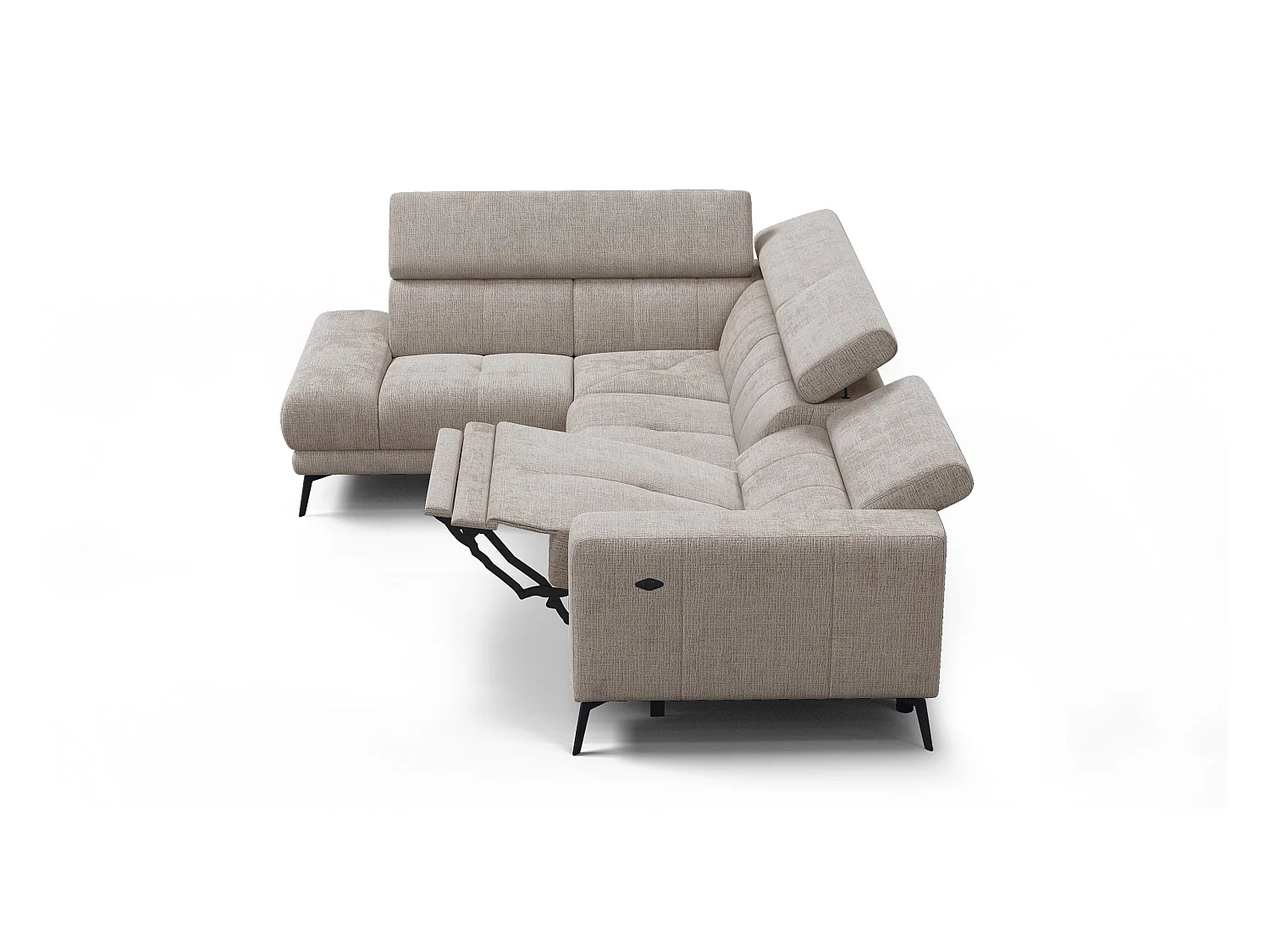 Canapé d'angle 5 places MORELLO avec 1 x Relax Zero Gravity, tissu beige