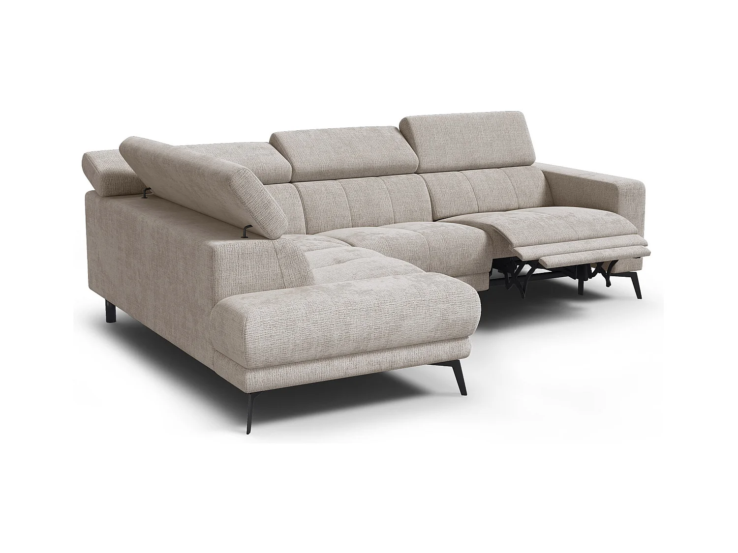 Canapé d'angle 5 places MORELLO avec 1 x Relax Zero Gravity, tissu beige