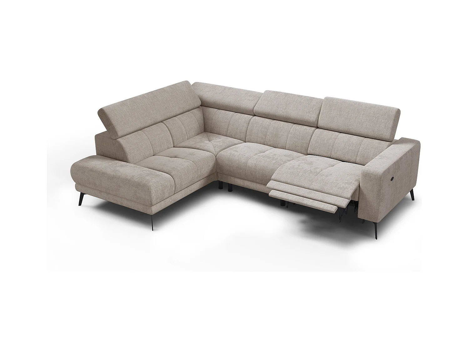 Canapé d'angle 5 places MORELLO avec 1 x Relax Zero Gravity, tissu beige