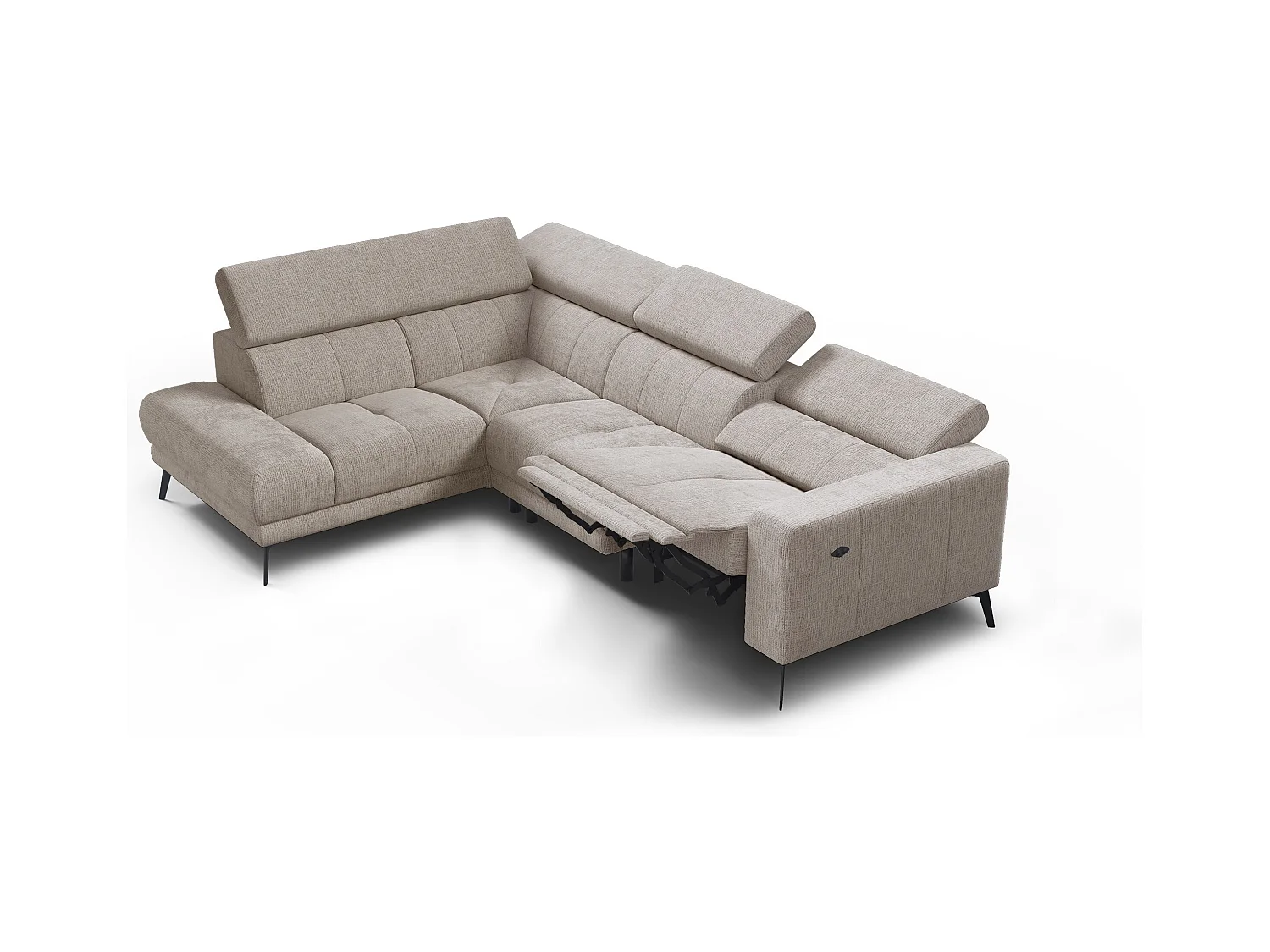 Canapé d'angle 5 places MORELLO avec 1 x Relax Zero Gravity, tissu beige