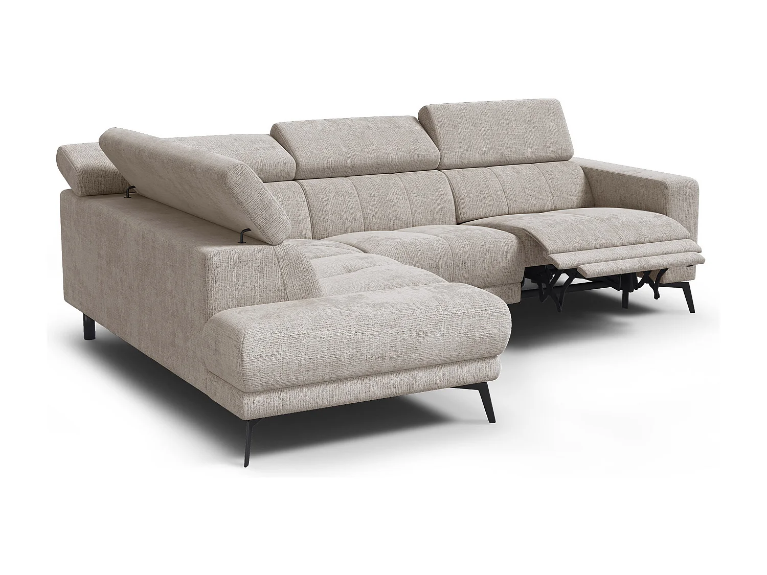 Canapé d'angle 5 places MORELLO avec 1 x Relax Zero Gravity, tissu beige