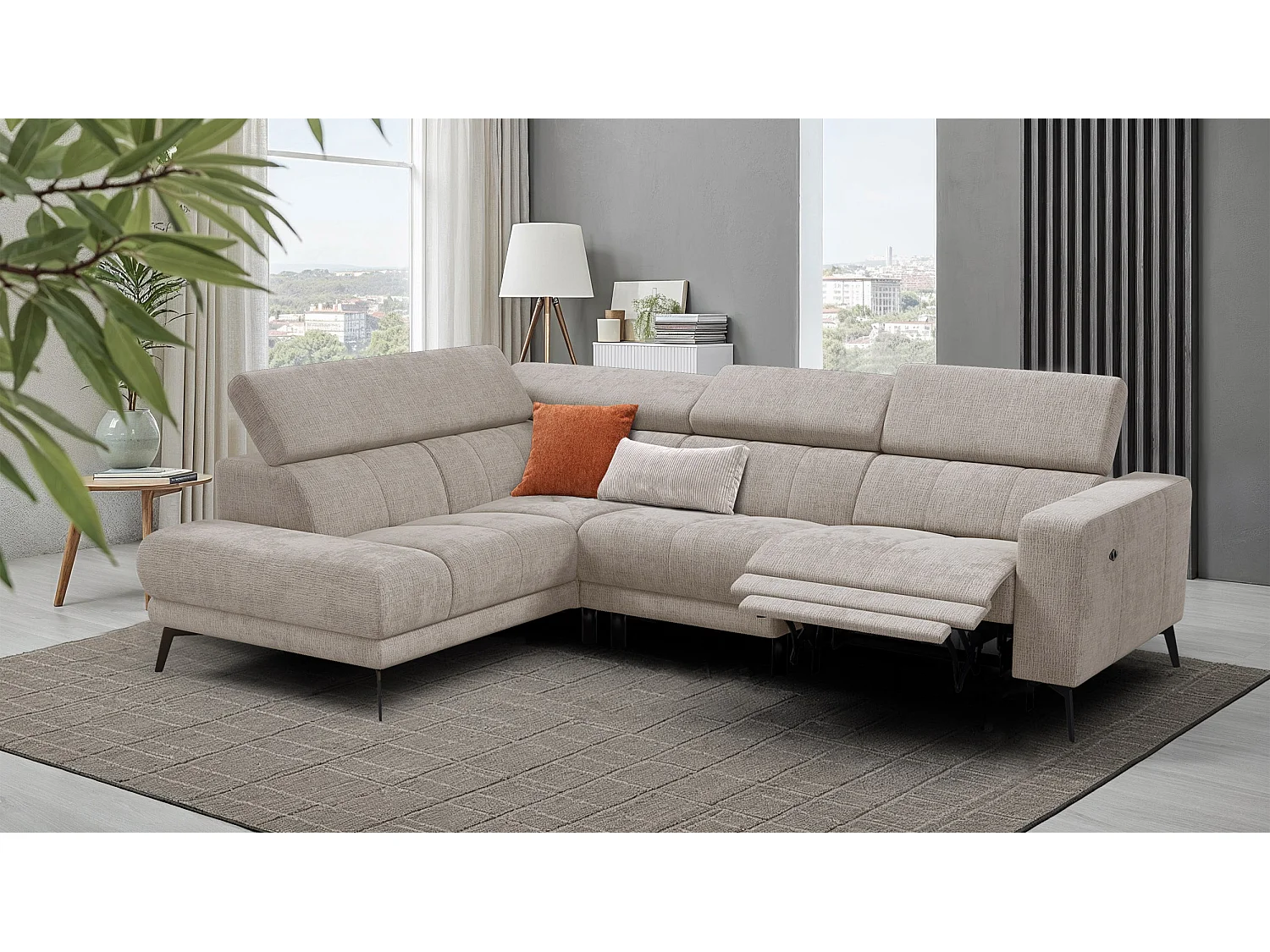 Ecksofa 5-Sitzer MORELLO, beige, 1 x Relax Zero Gravity