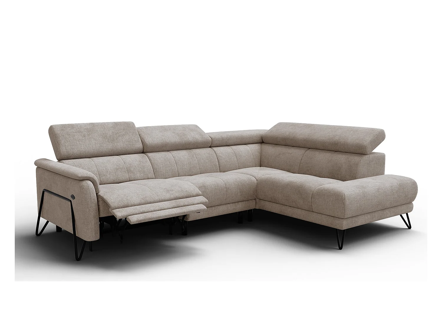 Canapé d'angle 5 places RODEN avec Relax, tissu beige